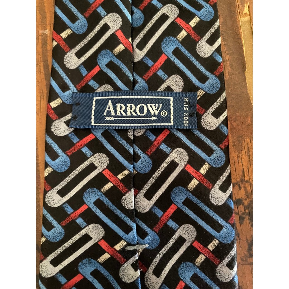 Arrow Mens Tie 100% Italian Silk Geometric Chain Link Blue Red Silver Black USA